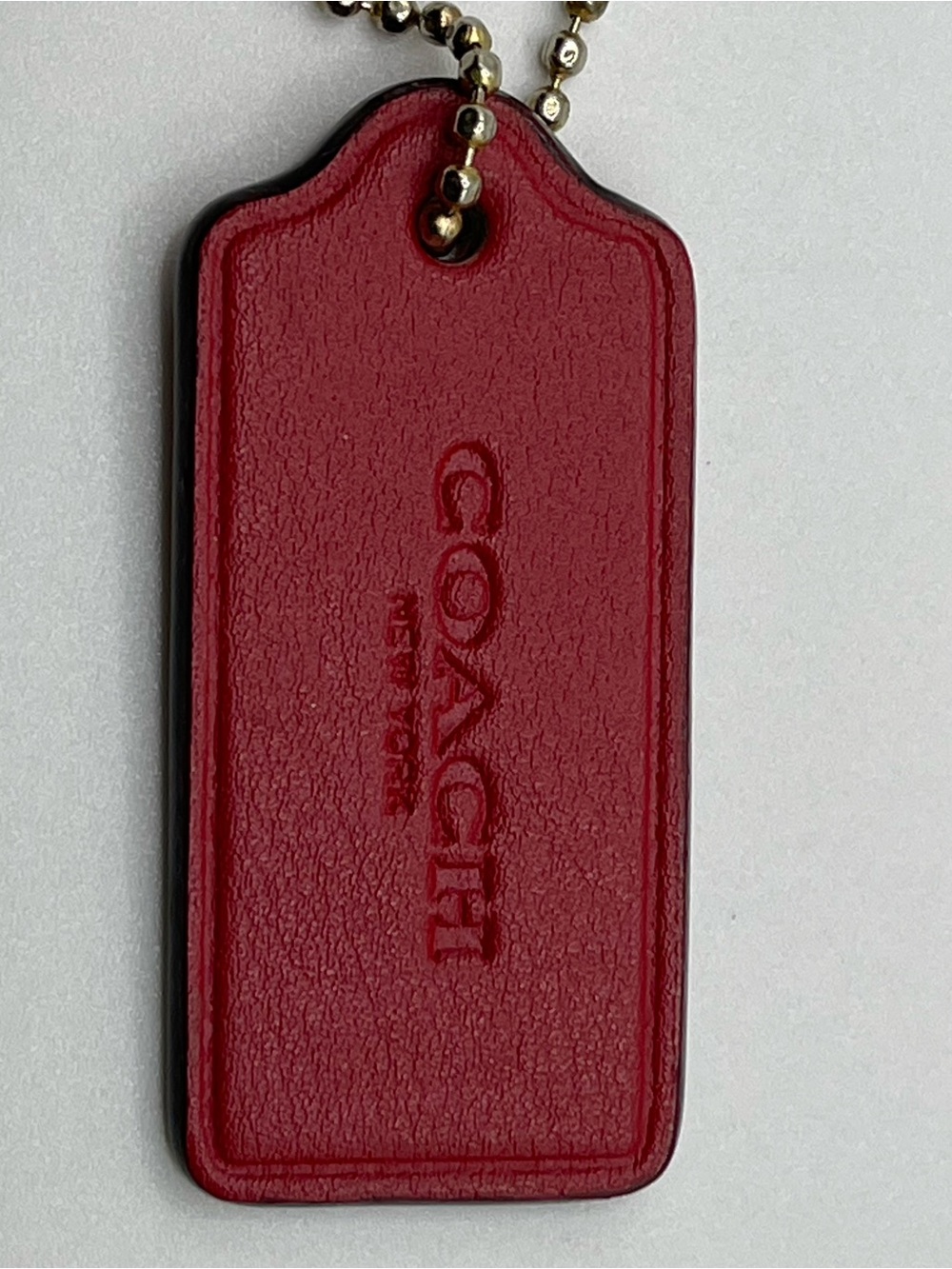 Coach Red Leather Hang Tag With Gold Chain